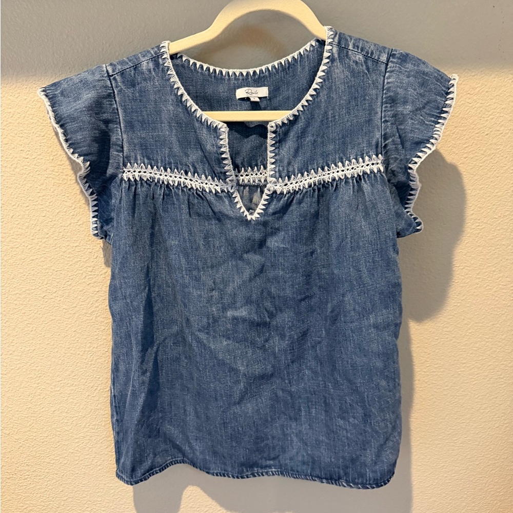 Rails Women’s Lyocell Flutte Sleeve Denim Blue Summer Top Casual Shirt Size S